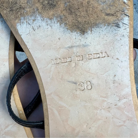 BLACK leather thin strap sandals with rhinestones Sz 38 - Picture 5 of 8